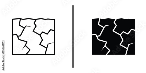 Cracked Earth and Drought Dry Soil Icon Set Vector Line and Silhouette
