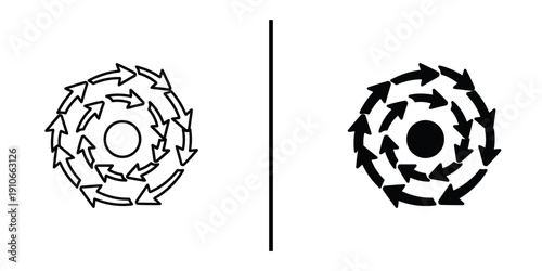 Hurricane Cyclone and Circular Motion Spiral Icon Set Vector Line and Silhouette