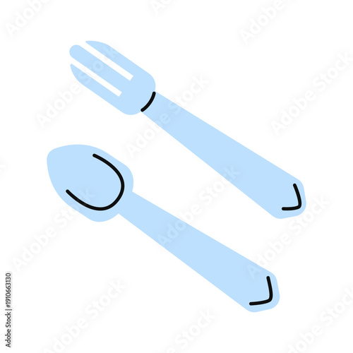 Blue plastic fork and spoon set, reusable cutlery for school lunch box