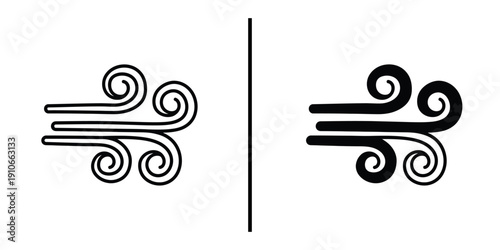 Wind Swirls and Gusty Breeze Icon Set Vector Line and Silhouette