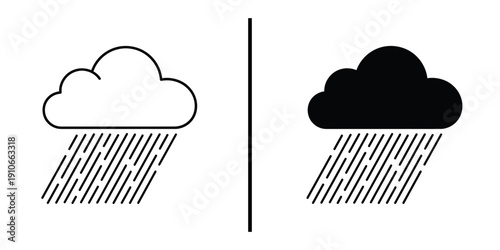 Rain Cloud and Wet Weather Icon Set Vector Line and Silhouette