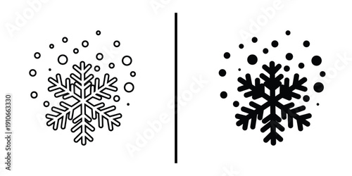 Snowflake and Winter Snowing Icon Set Vector Line and Silhouette
