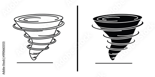 Tornado Twister and Cyclone Disaster Icon Set Vector Line and Silhouette