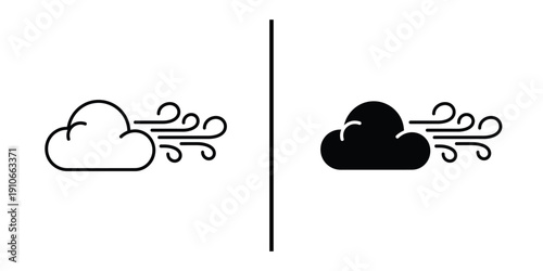 Windy Cloud and Storm Weather Icon Set Vector Line and Silhouette