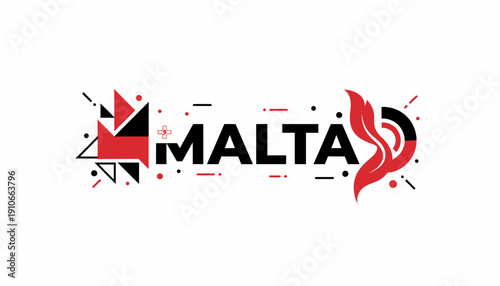 Malta logo design with red and black abstract elements.