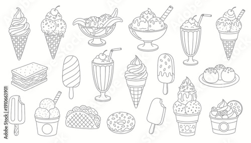 Assorted Ice Cream Desserts and Treats in Various Forms.