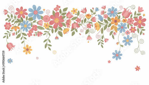Colorful floral arrangement with pastel flowers and green leaves.