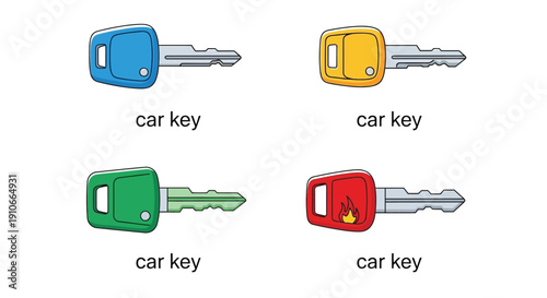 Four colorful car keys displayed in a simple illustrative style