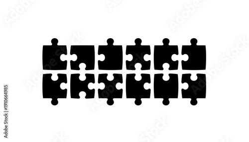 Black puzzle pieces forming a horizontal line with one missing piece.