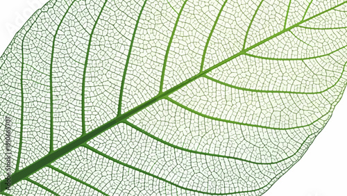 Transparent skeleton leaf structure with intricate network of natural veins. Delicate green skeleton leaf details reveal organic patterns, botanical beauty and life.