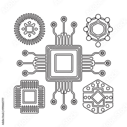 Electronic Microchip Icons Set