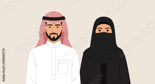 Man and Woman in Traditional Middle Eastern Attire.