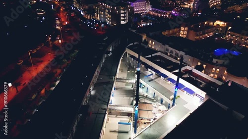 illuminated night city downtown, light streets of financial district, Tenerife
