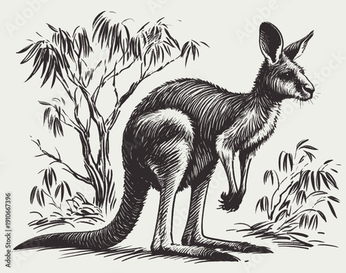 Outback Icon Kangaroo line art drawing sketch vector hand drawn illustration svg