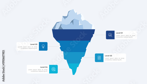 Four Levels Iceberg Infographic Template For Business Data Presentation
