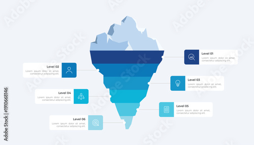 Six Levels Iceberg Infographic Template For Business Data Presentation