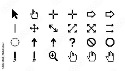 Collection of simple black icons on white background.