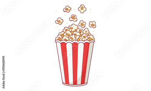 Popcorn Bucket Overflowing Cartoon Illustration Isolated on White