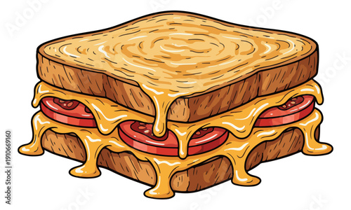 Stacked Grilled Cheese Sandwich with Dripping Melted Cheddar Vector