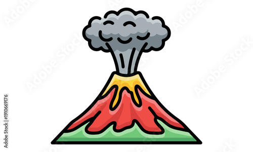 Volcano Eruption Doodle Icon with Smoke and Lava Flowing Down