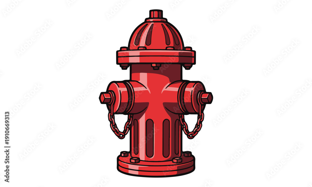 Fototapeta premium Red Fire Hydrant Vector Illustration Isolated on White Background