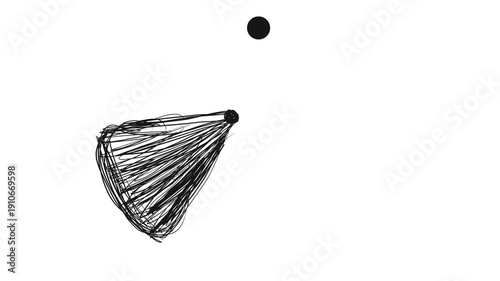 A fan or triangular blade spins around one point, knocking down falling balls.