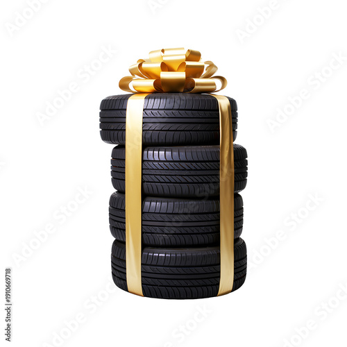 Car Tires Gift Pack Tied with Golden Satin Bow Product Shot