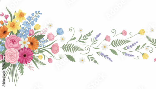 Vibrant floral arrangement with colorful flowers and lush greenery.