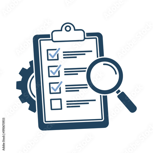 Clipboard with checklist and magnifying glass for inspection  
