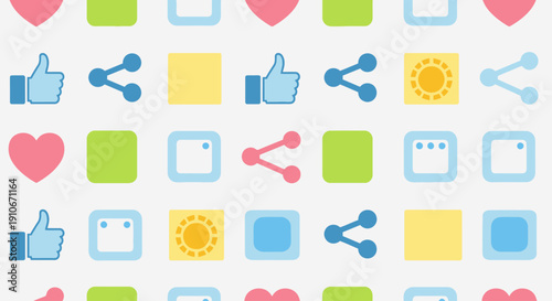 Colorful social media and interface icons seamless pattern