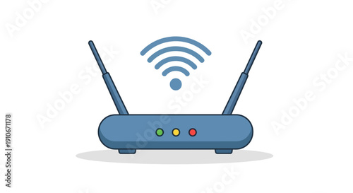 A simple illustration of a Wi-Fi router emitting wireless internet signals.