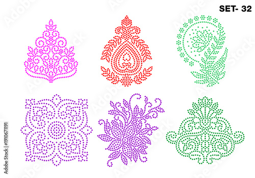 Rhinestone hotfix transfer Buta set design for laser cutting, 2.2 mm hole size 6 ss, floral leaf, decorative, geometrical designs, set no.32