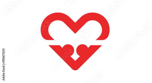 Red stylized heart symbol on a clean white background.
