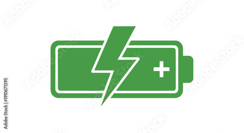 Green battery charging icon with lightning bolt