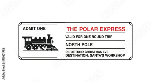 A vintage style ticket for the polar express depicting a train and holiday destinations silhouette high quality professional detailed modern elegant stylish