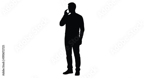 A stark black silhouette of a man talking on a mobile phone presenting a modern and minimalist aesthetic silhouette high quality