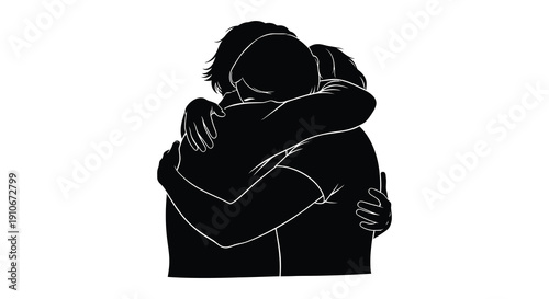 A tender moment is captured as two individuals embrace in a close heartfelt hug depicted as a silhouette high quality professional