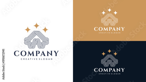Geometric House Shape W or A Initial Logo Template with Stars for Luxury Homes and Interior Design