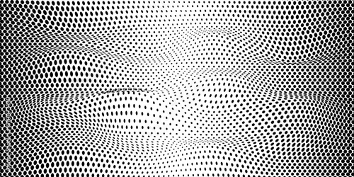 Abstract halftone wave dotted background. Futuristic twisted grunge pattern, dot, circles