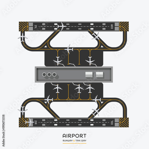 Airport layout diagram with runways and taxiways