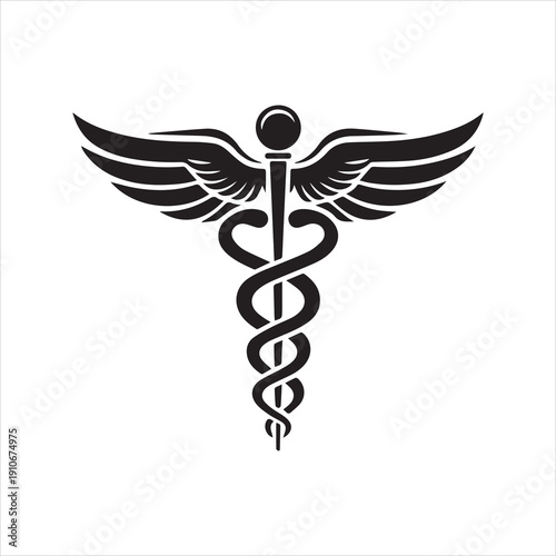 caduceus logo silhouette vector, health medical logo silhouette illustration, caduceus medical snake logo silhouette vector, doctor logo medical health logo silhouette vector on white background