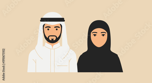 Middle Eastern Couple Man and Woman Traditional Clothing.