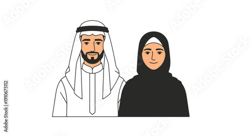 Middle Eastern Couple Man and Woman Traditional Clothing.