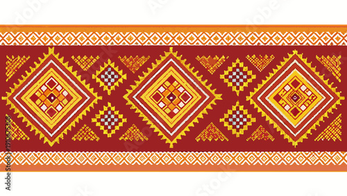 Traditional Ethnic Geometric Pattern, Thai or Southeast Asian Style Textile.
