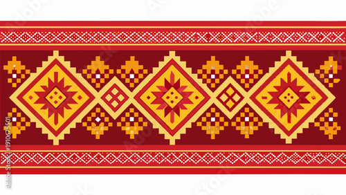 Traditional Ethnic Geometric Pattern, Thai or Southeast Asian Style Textile.