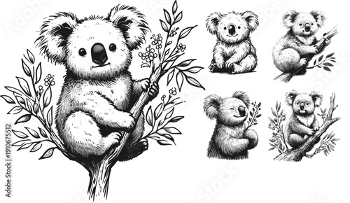 Koala Serenity Koala line art drawing sketch vector hand drawn illustration svg