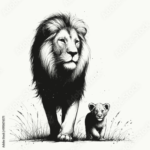 Lion Family line art drawing of lions sketch vector hand drawn illustration svg