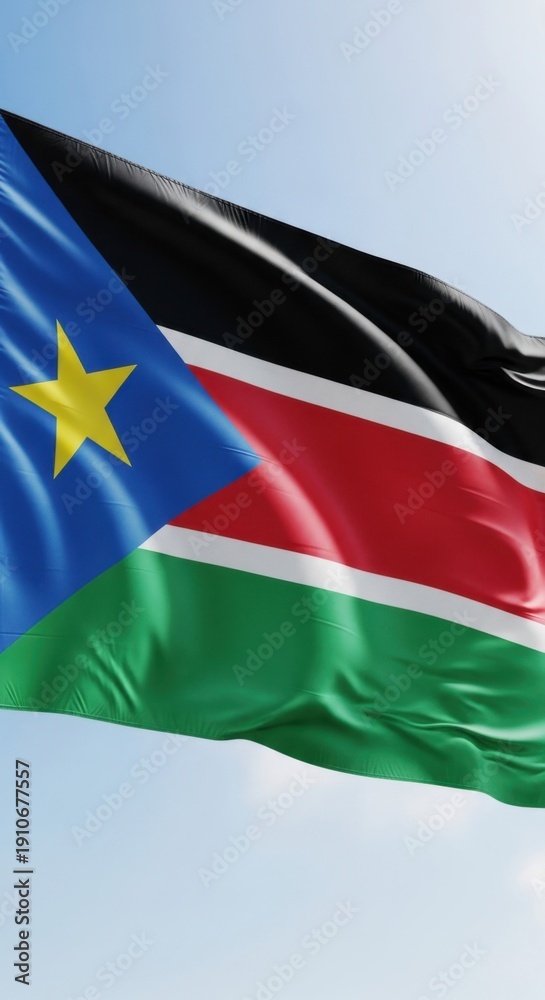 Obraz premium South Sudan Flag in Natural Sunlight