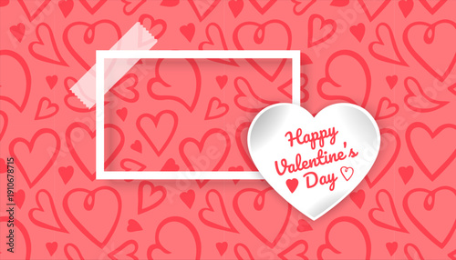 Happy Valentine's Day greeting card with place for your congratulations or wishes, on the background of a seamless pattern with hearts
