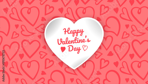 Happy Valentine's Day greeting card with place for your congratulations or wishes, on the background of a seamless pattern with hearts